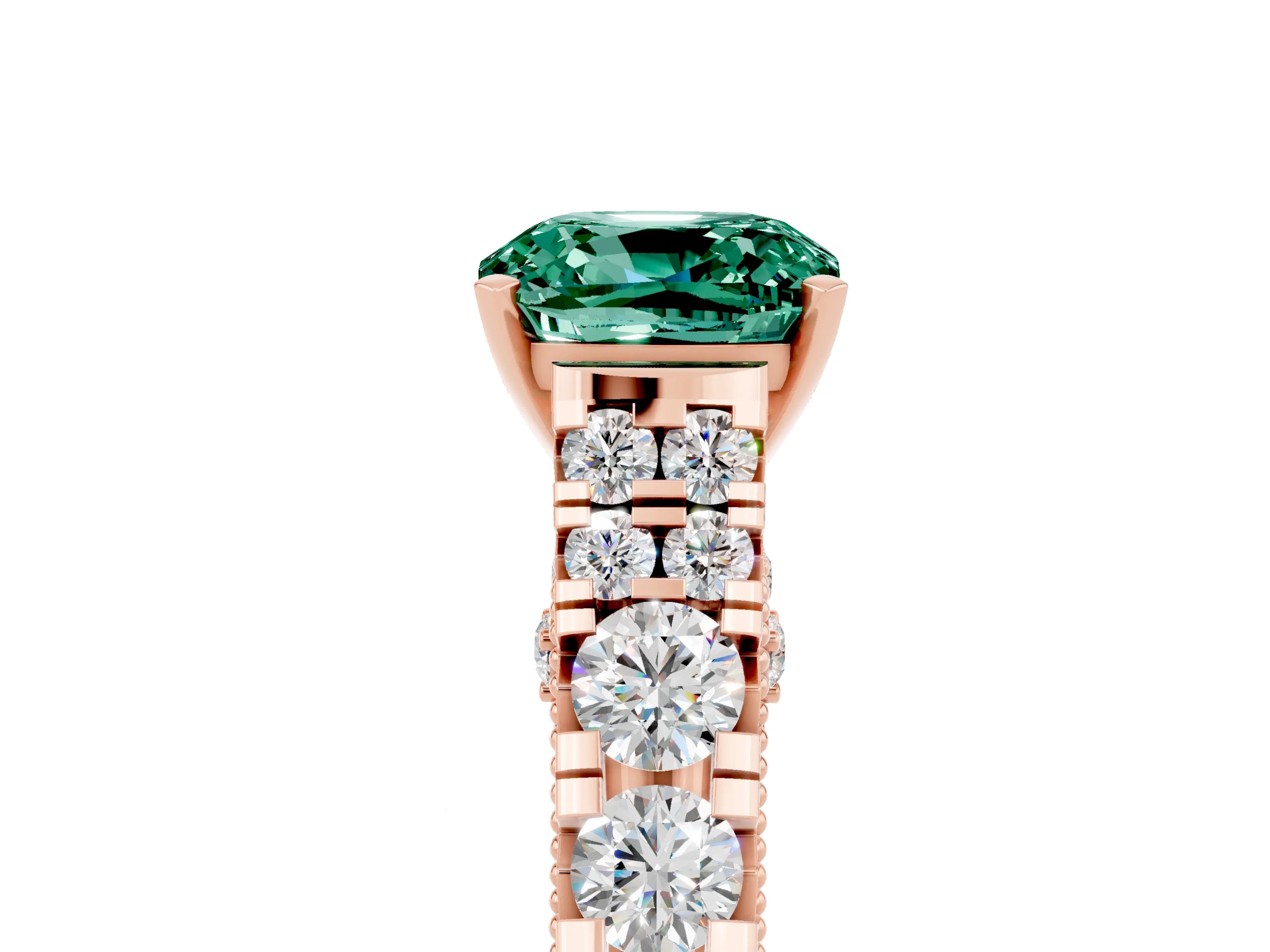 Rose gold Cushion Cut Green Sapphire Classic Solitaire Ring with Pavé Band and Four-Prong Setting_5