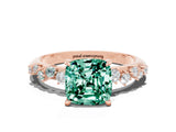 Rose gold Cushion Cut Green Sapphire Cluster Side Stone Solitaire Ring with Prong Setting_24