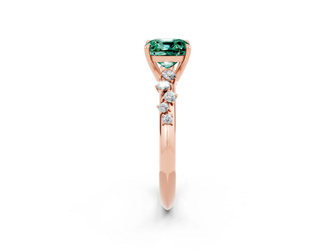 Rose gold Cushion Cut Green Sapphire Cluster Side Stone Solitaire Ring with Prong Setting_26