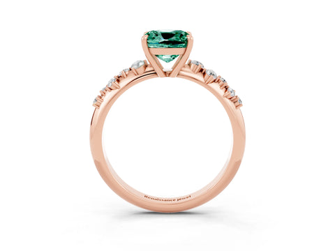 Rose gold Cushion Cut Green Sapphire Cluster Side Stone Solitaire Ring with Prong Setting_27