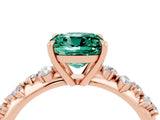 Rose gold Cushion Cut Green Sapphire Cluster Side Stone Solitaire Ring with Prong Setting_28