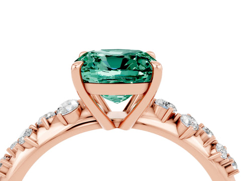 Rose gold Cushion Cut Green Sapphire Cluster Side Stone Solitaire Ring with Prong Setting_28