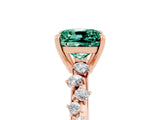 Rose gold Cushion Cut Green Sapphire Cluster Side Stone Solitaire Ring with Prong Setting_29