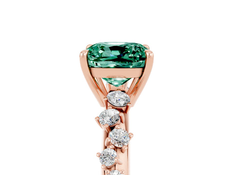 Rose gold Cushion Cut Green Sapphire Cluster Side Stone Solitaire Ring with Prong Setting_29