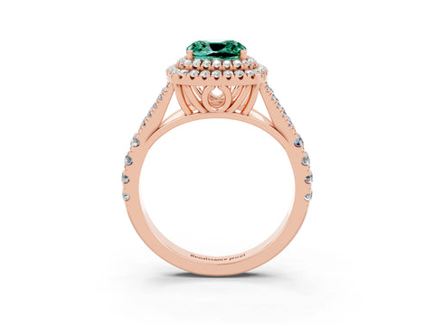 Rose gold Cushion Cut Green Sapphire Double Halo Ring with Split Shank and Prong Setting_15