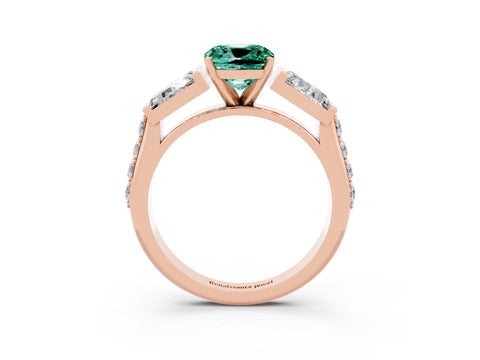 Rose gold Cushion Cut Green Sapphire Engagement Ring with Baguette Side Stones and Channel Set Band_3