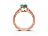 Rose gold Cushion Cut Green Sapphire Engagement Ring with Milgrain Channel Set Band and Prong Setting_3