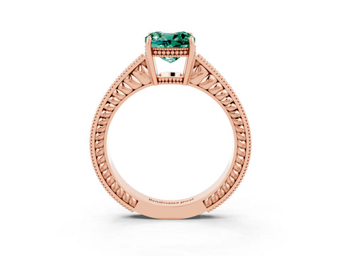 Rose gold Cushion Cut Green Sapphire Engagement Ring with Milgrain Channel Set Band and Prong Setting_3