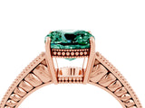 Rose gold Cushion Cut Green Sapphire Engagement Ring with Milgrain Channel Set Band and Prong Setting_4