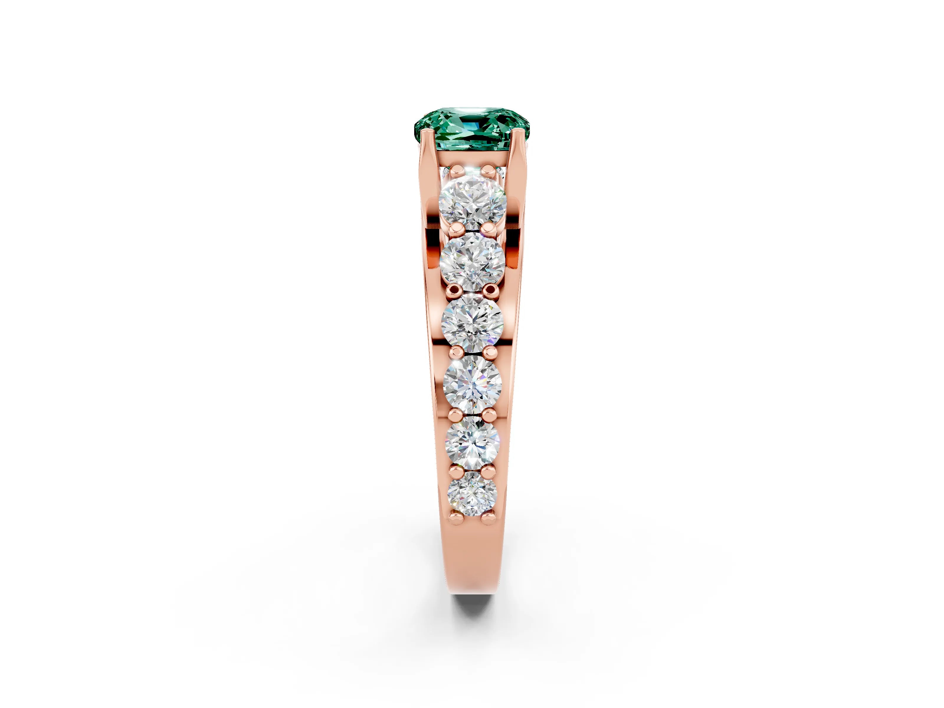 Rose gold Cushion Cut Green Sapphire Engagement Ring with Pavé Band and Four-Prong Setting_2