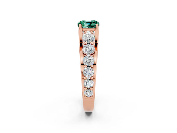 Rose gold Cushion Cut Green Sapphire Engagement Ring with Pavé Band and Four-Prong Setting