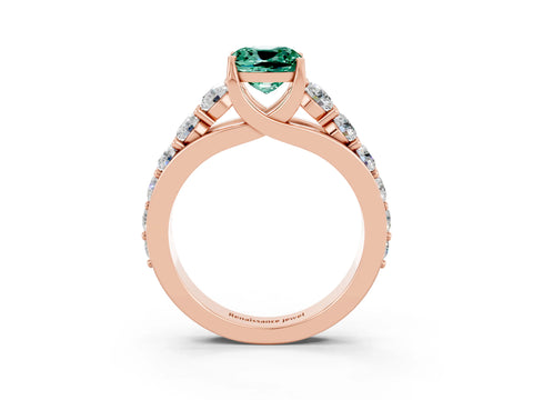 Rose gold Cushion Cut Green Sapphire Engagement Ring with Pavé Band and Four-Prong Setting_3