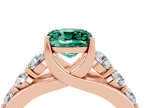 Rose gold Cushion Cut Green Sapphire Engagement Ring with Pavé Band and Four-Prong Setting_4