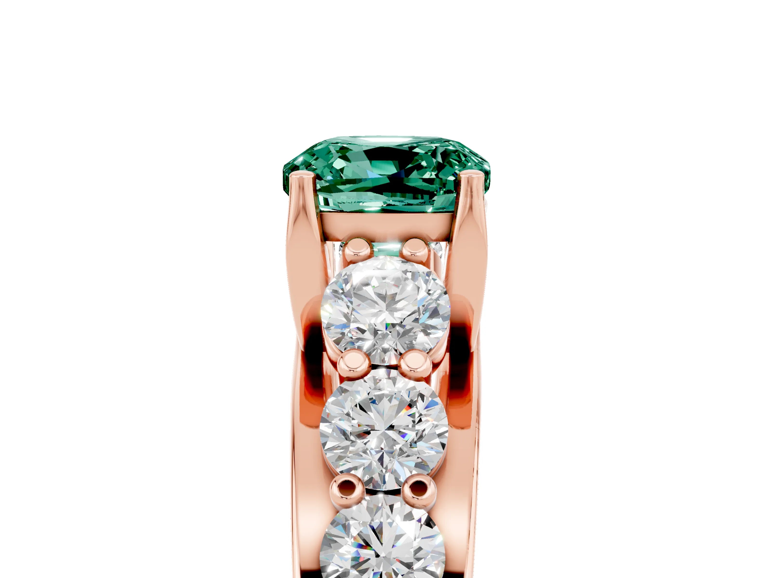 Rose gold Cushion Cut Green Sapphire Engagement Ring with Pavé Band and Four-Prong Setting_5