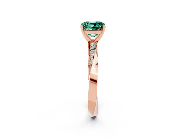 Rose gold Cushion Cut Green Sapphire Engagement Ring with Side Stone Accents and Four-Prong Setting
