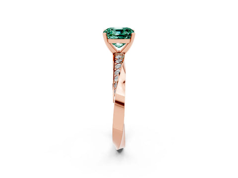 Rose gold Cushion Cut Green Sapphire Engagement Ring with Side Stone Accents and Four-Prong Setting_29
