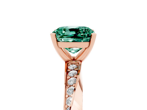Rose gold Cushion Cut Green Sapphire Engagement Ring with Side Stone Accents and Four-Prong Setting_32
