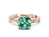 Rose gold Cushion Cut Green Sapphire Engagement Ring with Side Stone Accents and Four-Prong Setting_84