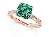 Rose gold Cushion Cut Green Sapphire Engagement Ring with Side Stone Accents and Four-Prong Setting_85
