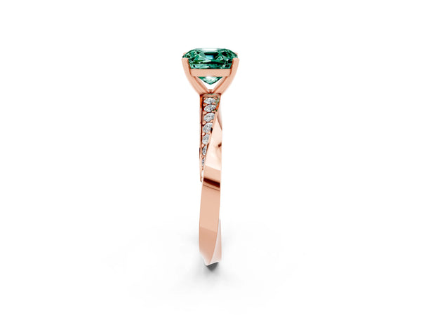 Rose gold Cushion Cut Green Sapphire Engagement Ring with Side Stone Accents and Four-Prong Setting