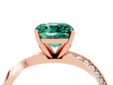 Rose gold Cushion Cut Green Sapphire Engagement Ring with Side Stone Accents and Four-Prong Setting_88