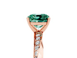 Rose gold Cushion Cut Green Sapphire Engagement Ring with Side Stone Accents and Four-Prong Setting_89