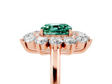 Rose gold Cushion Cut Green Sapphire Floral Double Halo Engagement Ring with Prong Setting_54