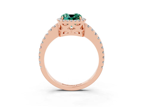 Rose gold Cushion Cut Green Sapphire Halo Engagement Ring with Pavé Band and Prong Setting_15