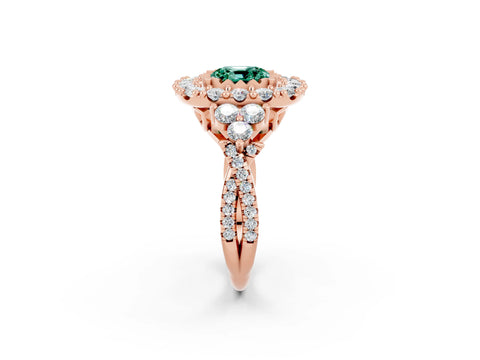 Rose gold Cushion Cut Green Sapphire Halo Ring with Pavé Band and Four-Prong Setting_14
