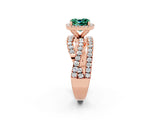 Rose gold Cushion Cut Green Sapphire Halo Ring with Round Split Shank and Prong Setting_50