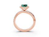 Rose gold Cushion Cut Green Sapphire Halo Ring with Round Split Shank and Prong Setting_51