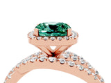Rose gold Cushion Cut Green Sapphire Halo Ring with Round Split Shank and Prong Setting_52
