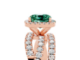 Rose gold Cushion Cut Green Sapphire Halo Ring with Round Split Shank and Prong Setting_53