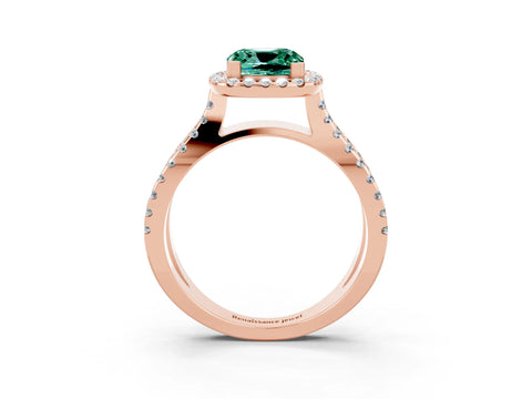 Rose gold Cushion Cut Green Sapphire Halo Ring with Split Shank Pavé Band and Prong Setting_3