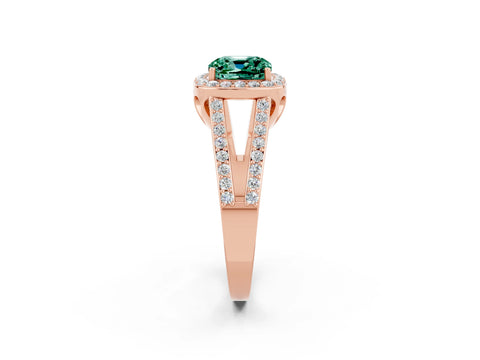 Rose gold Cushion Cut Green Sapphire Halo Ring with Split Shank U-Prong Band and Four-Prong Setting_2