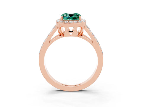 Rose gold Cushion Cut Green Sapphire Halo Ring with Split Shank U-Prong Band and Four-Prong Setting_3
