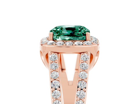 Rose gold Cushion Cut Green Sapphire Halo Ring with Split Shank U-Prong Band and Four-Prong Setting_5