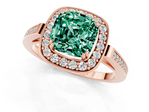 Rose gold Cushion Cut Green Sapphire Halo Ring with Split Shank and Four-Prong Setting_1