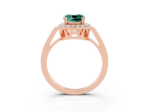 Rose gold Cushion Cut Green Sapphire Halo Ring with Split Shank and Four-Prong Setting_3