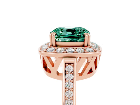 Rose gold Cushion Cut Green Sapphire Halo Ring with Split Shank and Four-Prong Setting_5