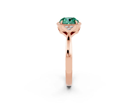 Rose gold Cushion Cut Green Sapphire Halo Ring with Tapered Band and Four-Prong Setting_2