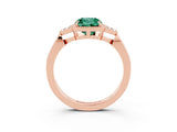 Rose gold Cushion Cut Green Sapphire Halo Ring with Tapered Band and Four-Prong Setting_3