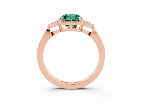 Rose gold Cushion Cut Green Sapphire Halo Ring with Tapered Band and Four-Prong Setting_3
