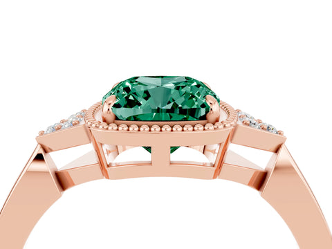 Rose gold Cushion Cut Green Sapphire Halo Ring with Tapered Band and Four-Prong Setting_4