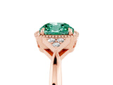 Rose gold Cushion Cut Green Sapphire Halo Ring with Tapered Band and Four-Prong Setting_5