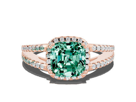 Rose gold Cushion Cut Green Sapphire Halo Split Shank Engagement Ring_12
