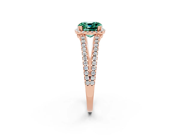Rose gold Cushion Cut Green Sapphire Halo Split Shank Engagement Ring
