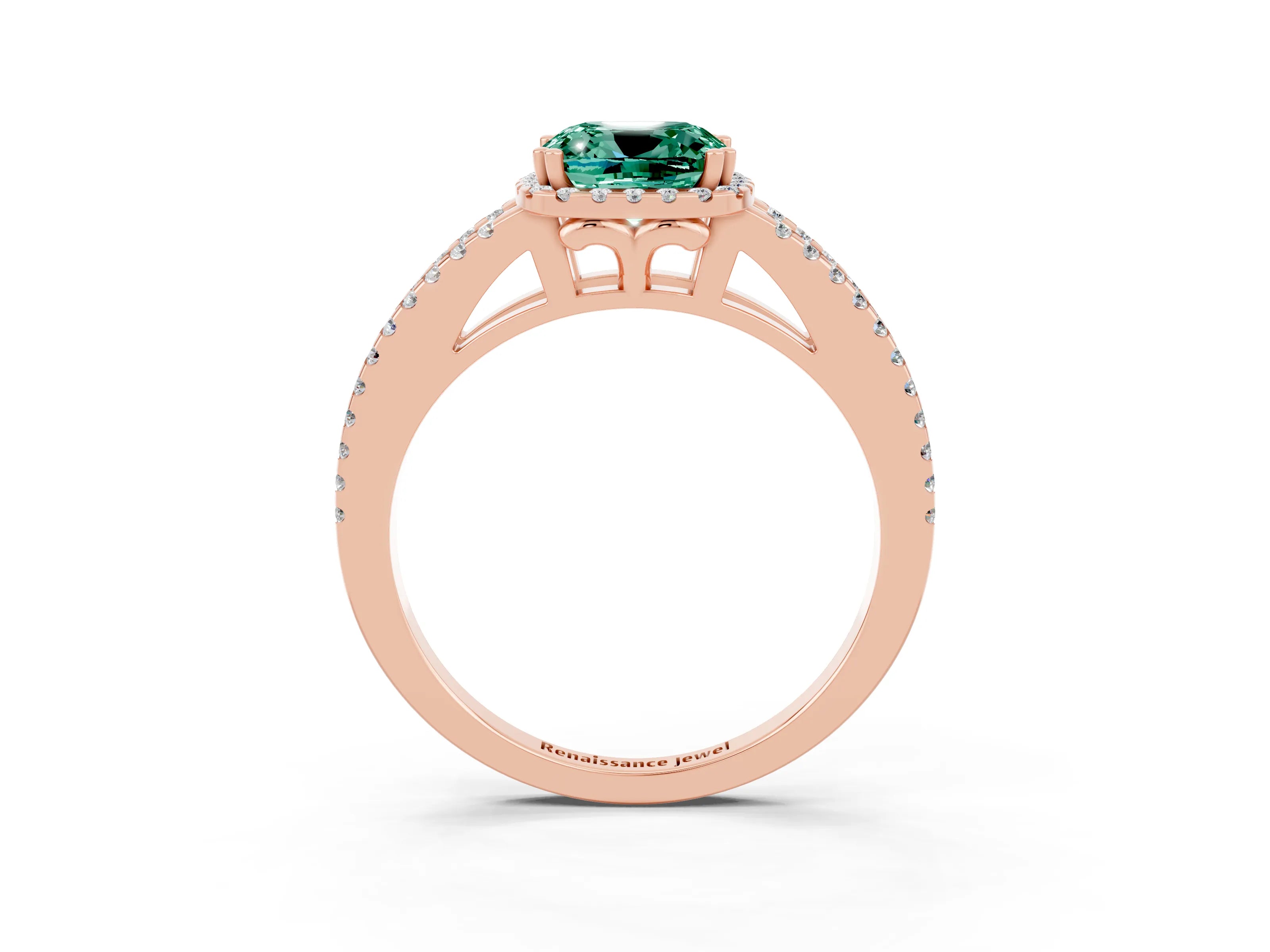 Rose gold Cushion Cut Green Sapphire Halo Split Shank Engagement Ring_15