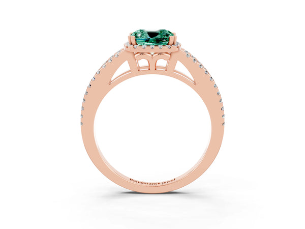 Rose gold Cushion Cut Green Sapphire Halo Split Shank Engagement Ring