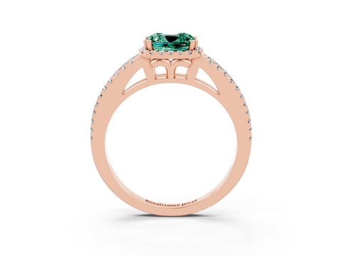 Rose gold Cushion Cut Green Sapphire Halo Split Shank Engagement Ring_15